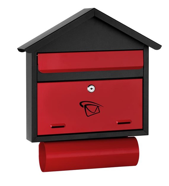 Skrzynka na listy domek prosty z tubą 460x400x75mm (czarno-czerwona)