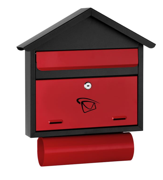 Skrzynka na listy domek prosty z tubą 460x400x75mm (czarno-czerwona)