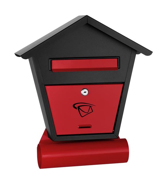 Skrzynka na listy domek z tubą 450X400X70mm (czarno-czerwona)
