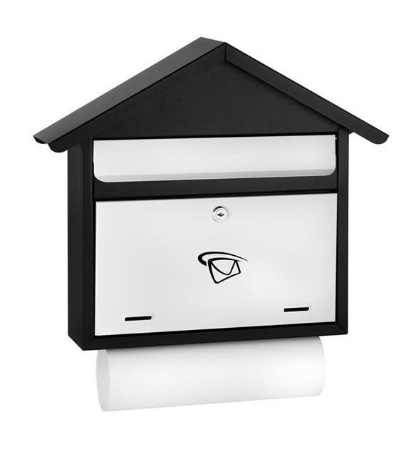 Skrzynka na listy domek z tubą 500x370x110 mm (czarno-biała)