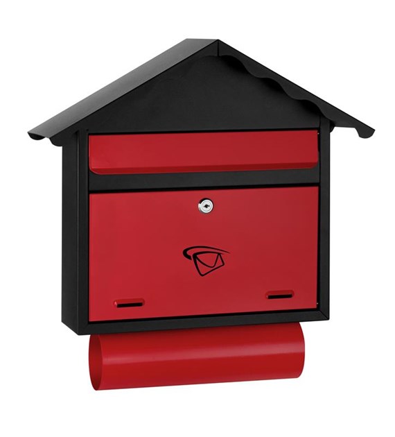 Skrzynka na listy domek prosty z tubą 500x370x110 mm (czarno-czerwona)