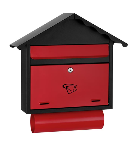 Skrzynka na listy domek prosty z tubą 500x370x110mm (czarno-czerwona)