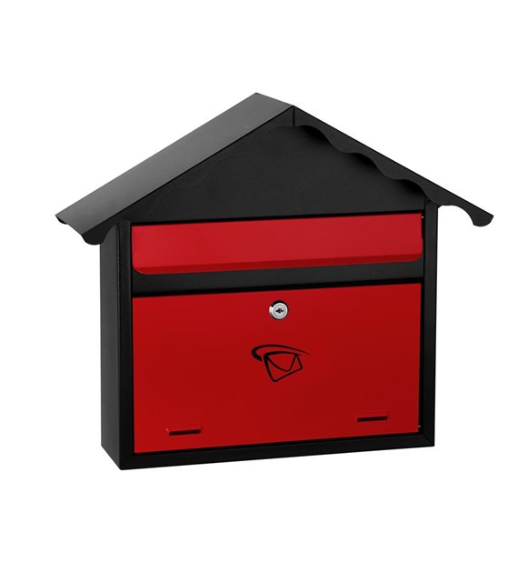 Skrzynka na listy domek prosty 410x370x110 mm (czarno-czerwona)