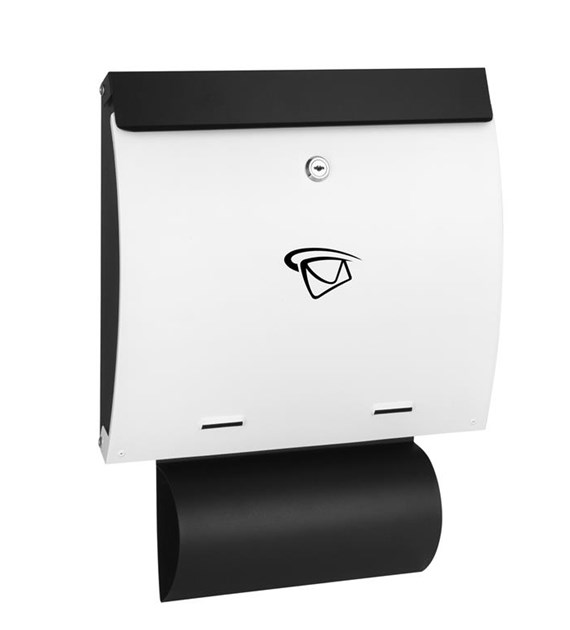 Skrzynka na listy A4 poziom wypukła z tubą 450x350x70mm (czarno-biała)