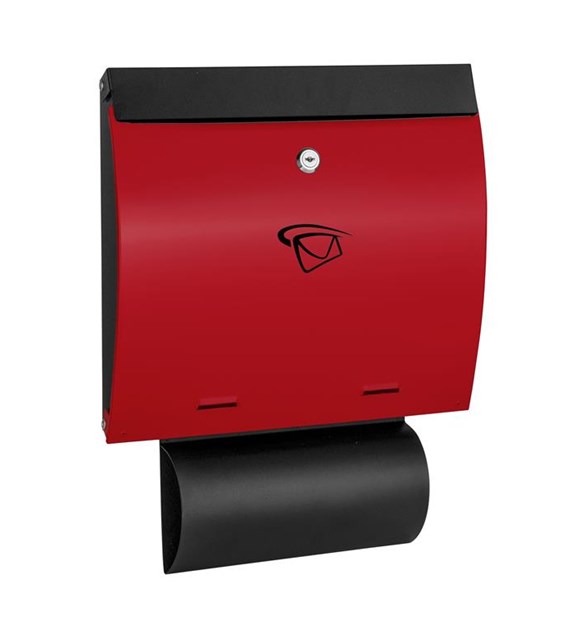 Skrzynka na listy A4 poziom wypukła z tubą 450x350x70mm (czarno-czerwona)