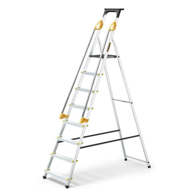 Drabina aluminiowa-domowa 8-stopniowa z półką + poręcze PRO do 150kg