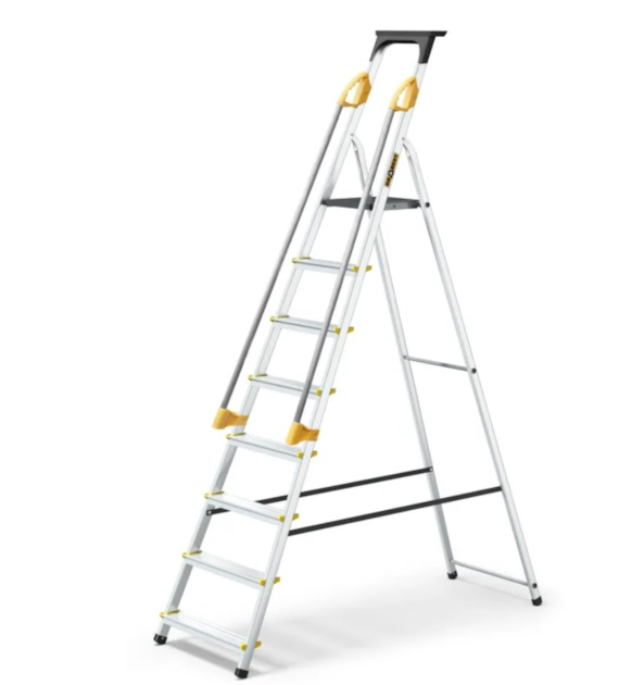 Drabina aluminiowa-domowa 8-stopniowa z półką + poręcze PRO do 150kg