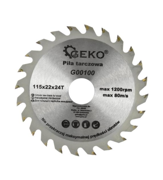 Piła tarczowa GEKO do drewna ze spiekiem 115/22/24T