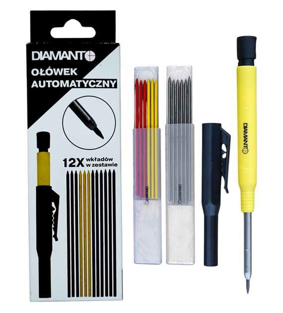 Ołówek automatyczny z temperówką, 12 wkładów DIAMANTO