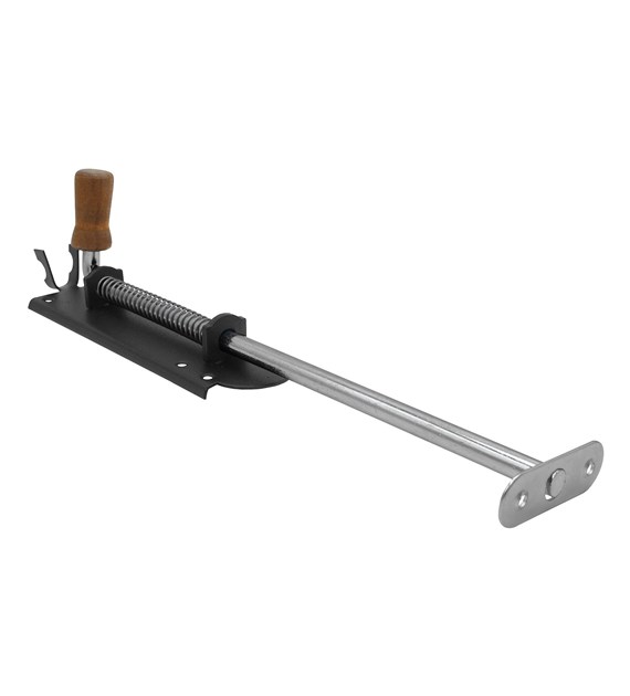 Zasuwka sprężynowa SZEROKA + drewno 350 mm czarna