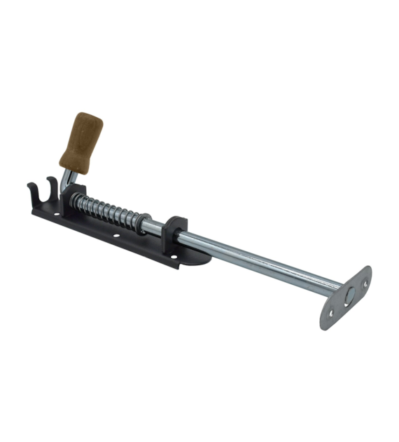 Zasuwka sprężynowa WĄSKA + drewno 150 mm czarna