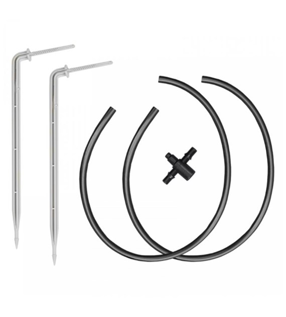 Długi kątowy kroplownik patykowy 2,2l/h z dwójnikiem, 2x wężyk 50cm, 10 szt