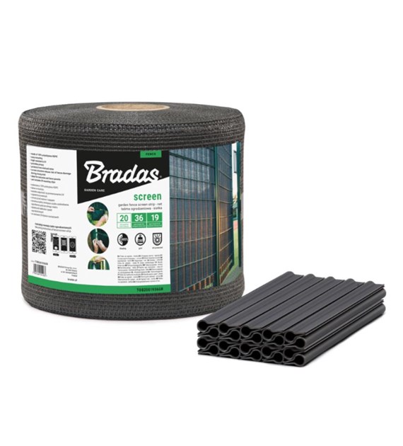 Taśma/Siatka ogrodzeniowa 19cmx36m, 200 g/m2 + klipsy 20szt, szara