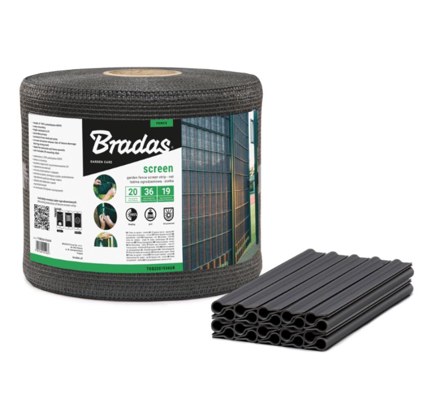 Taśma/Siatka ogrodzeniowa 19cmx36m, 200 g/m2 + klipsy 20szt, szara