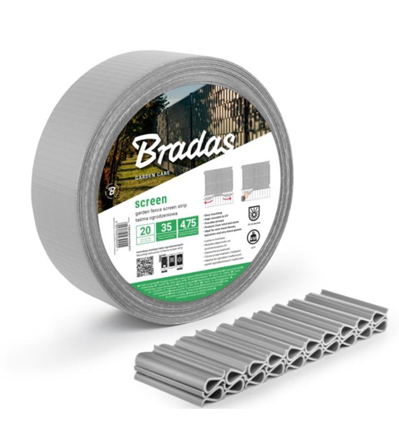 Taśma ogrodzeniowa, balkonowa, 4,75cm x 35m, 450g/m2, + klipsy 20szt, jasnoszara