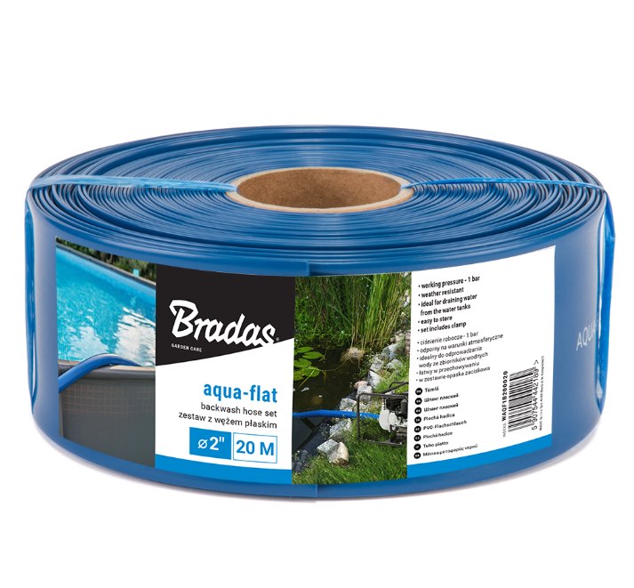 Wąż płaski AQUA - FLAT PE/EVA w zestawie z opaską W.P.1 - 2  - 10m