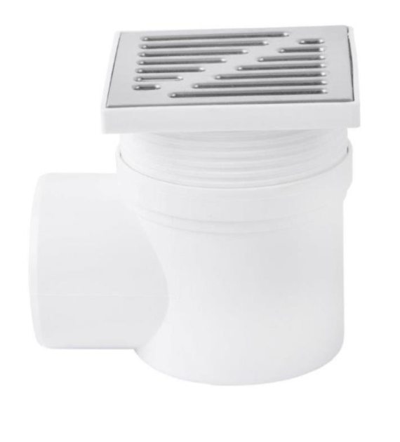 Kratka kanalizacyjna boczna regulowana fi 50 10x10cm biała - ruszt nierdzewny