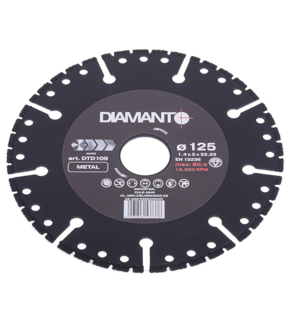 Tarcza diamentowa 125 x 1,4 x 22,23mm do cięcia metalu DIAMANTO