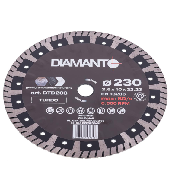 Tarcza diamentowa 230 x 2,6 x 22,23mm TURBO DIAMANTO