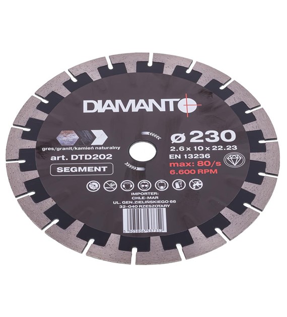 Tarcza diamentowa 230 x 2,6 x 22,23mm SEGMENT DIAMANTO