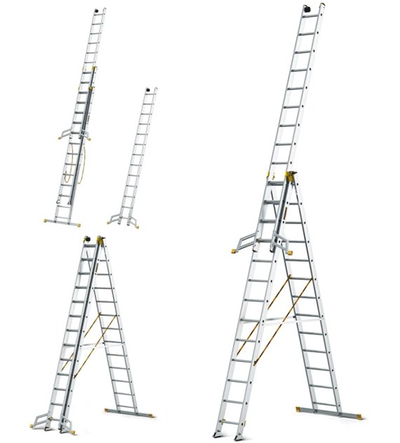 Drabina 3-elementowa aluminiowa 3x13 szczebli 150kg