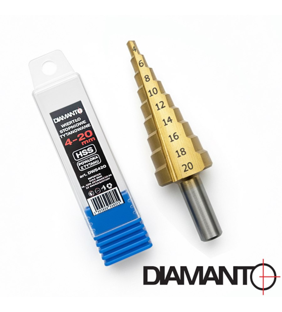 Wiertło stopniowe tytanowane 4x20mm DIAMANTO