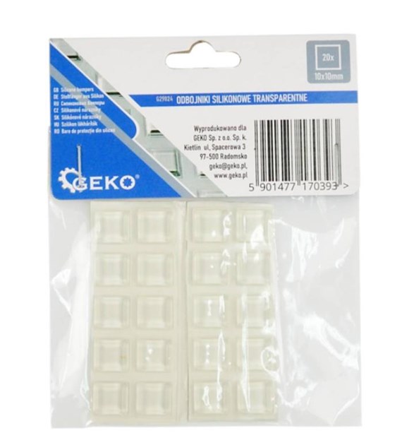 Odbojniki silikonowe transparentne – prostokątne pod meble 10x10mm 20szt