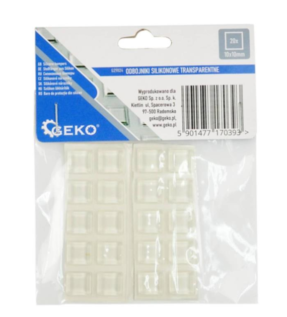 Odbojniki silikonowe transparentne – prostokątne pod meble 10x10mm 20szt