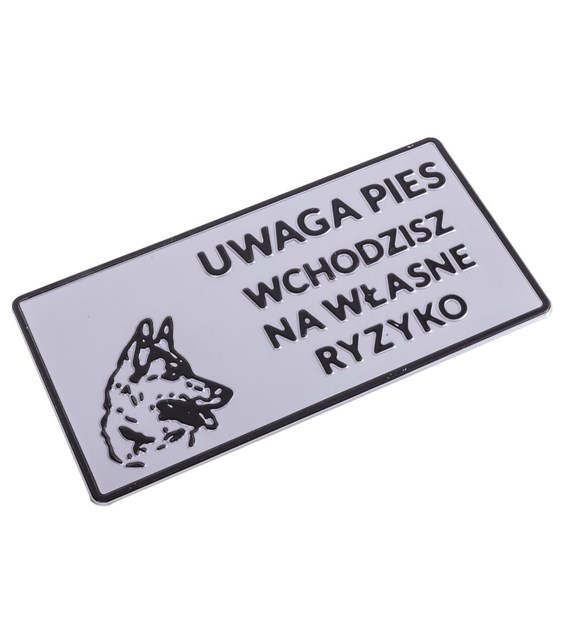 Tabliczka METALOWA 150x285mm WCHODZISZ NA WŁASNE RYZYKO