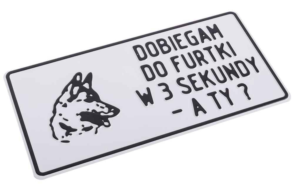 Tabliczka METALOWA 150x285mm DOBIEGAM DO FURTKI W 3 SEKUNDY - A TY?
