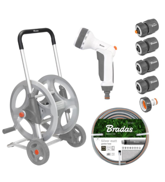 WHITE LINE Metalowy wózek z wężem 1/2  30m z pistoletem i armaturą SILVER PRO SET