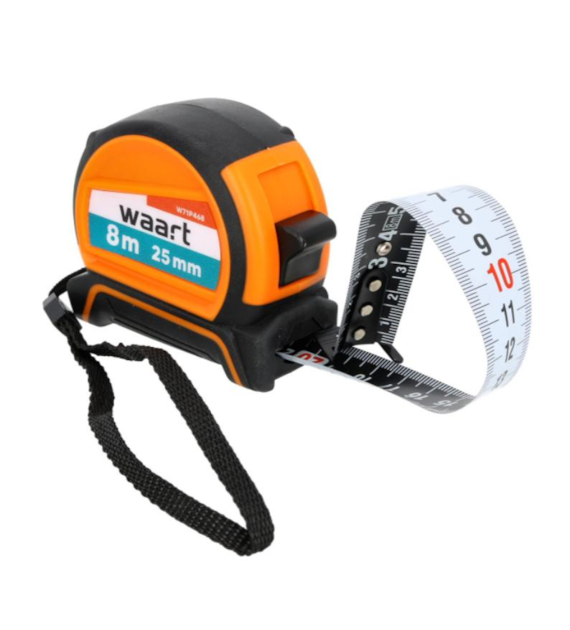 WAART Miara zwijana stalowa 8 m, 25 mm, dwustronna skala czarno-biała
