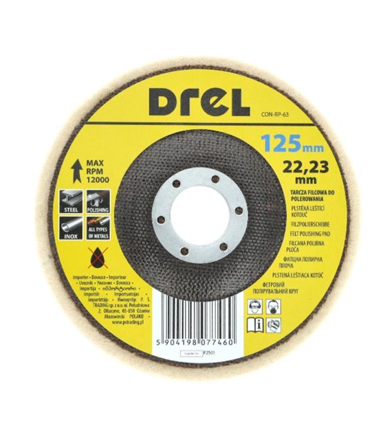 Tarcza filcowa do polerowania, 125x22,23x6 DREL