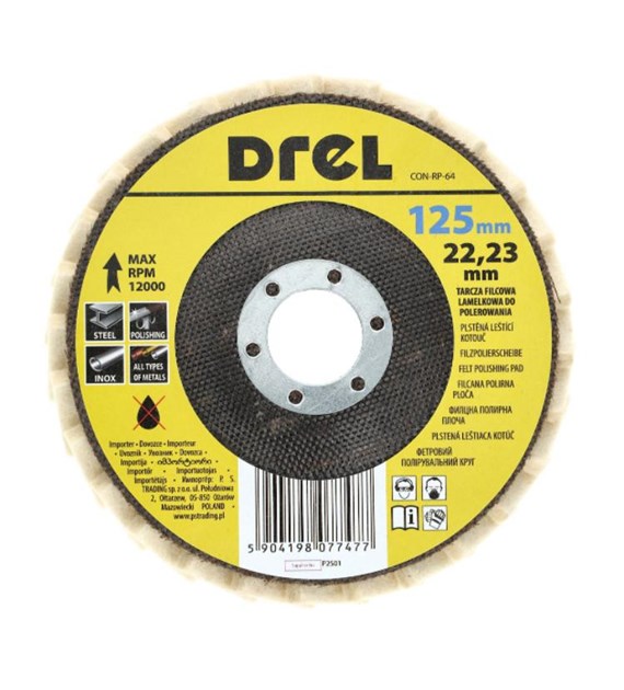 Tarcza filcowa do polerowania, 125x22,23x5, lamelkowa DREL