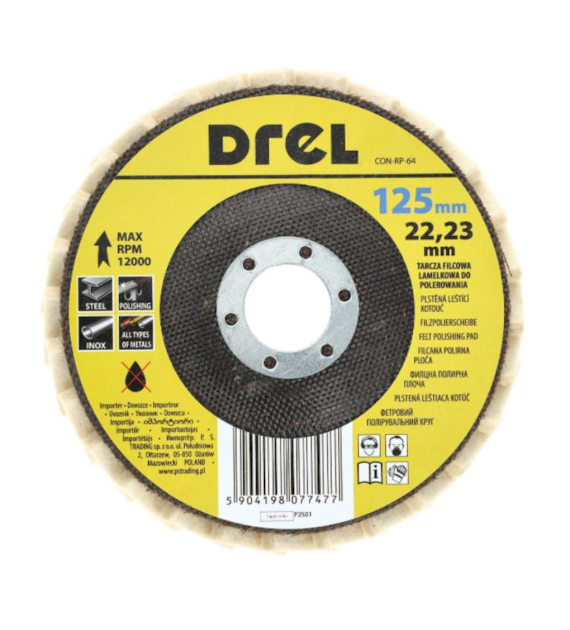 Tarcza filcowa do polerowania, 125x22,23x5, lamelkowa DREL