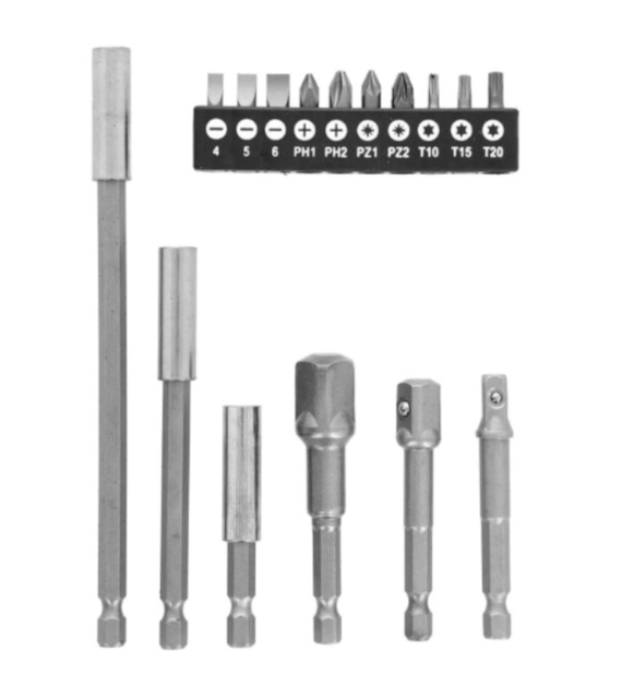 Zestaw uchwytów, adapterów i końcówek 16 szt. DREL