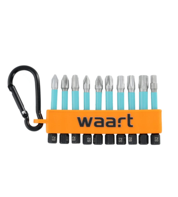 WAART Zestaw końcówek udarowych 10 szt., S2 z karabińczykiem