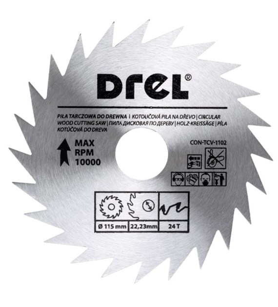 Piła tarczowa DREL CV do drewna 115 x 22,2 mm 24T