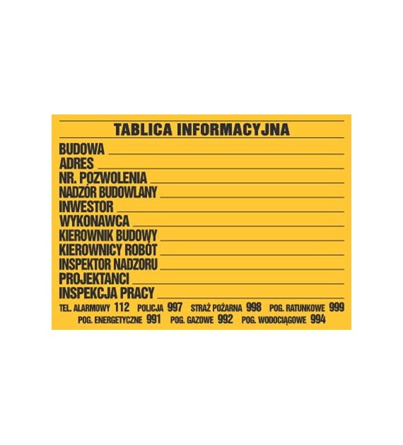 Tablica informacyjna budowlana 50x70cm mała