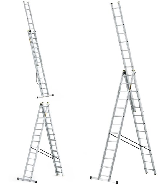Drabina 3-elementowa aluminiowa 3x13 szczebli 150kg