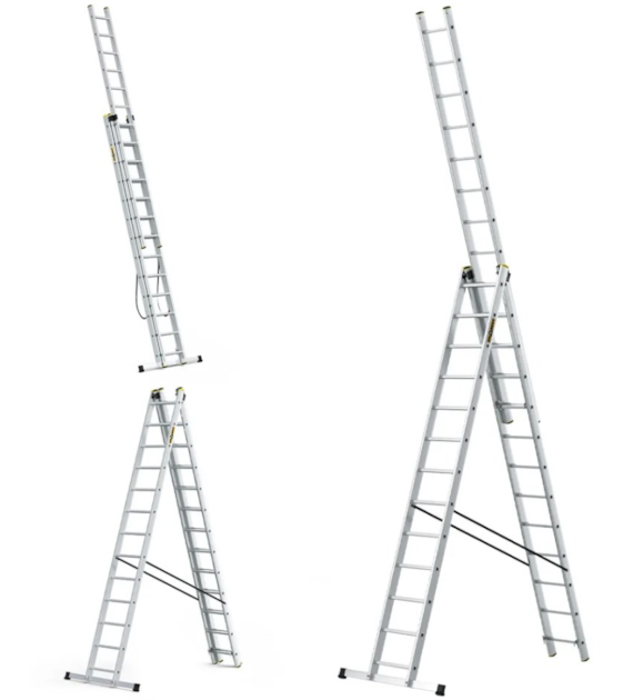 Drabina 3-elementowa aluminiowa 3x13 szczebli 150kg