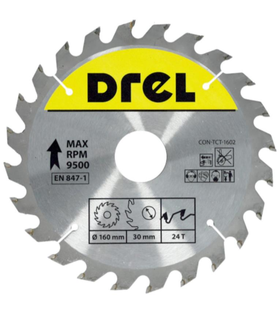 Piła tarczowa DREL CV do drewna ze spiekiem 160 x 30 mm 24T