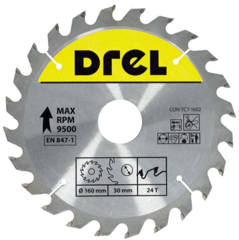 Piła tarczowa DREL CV do drewna ze spiekiem 160 x 30 mm 24T
