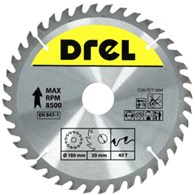 Piła tarczowa DREL CV do drewna ze spiekiem 180 x 30 mm 40T
