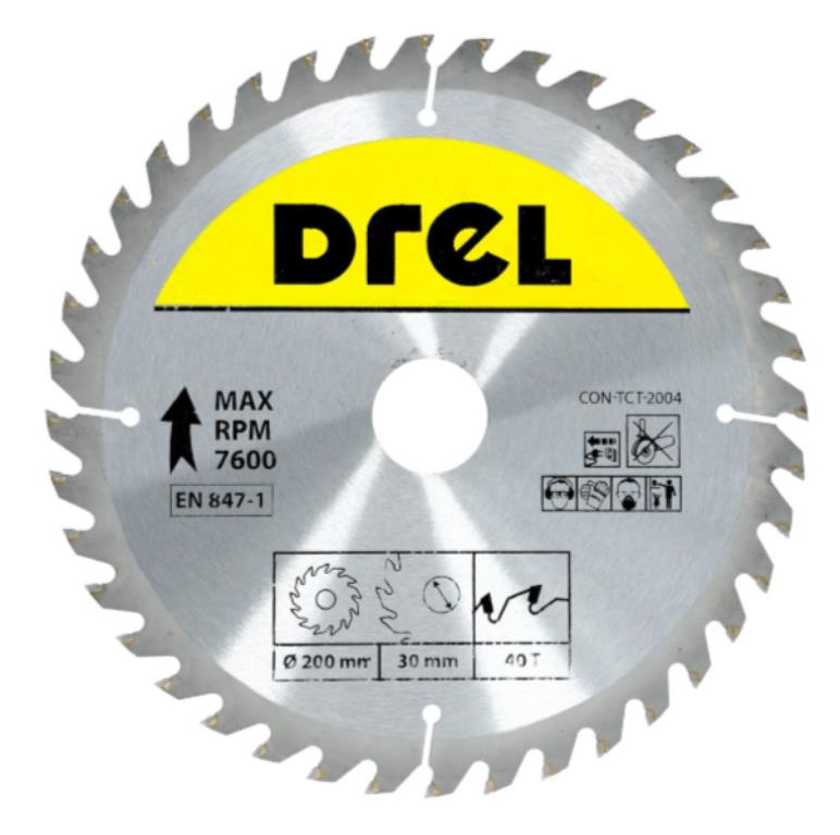Piła tarczowa DREL CV do drewna ze spiekiem 200 x 30 mm 40T