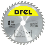 Piła tarczowa DREL CV do drewna ze spiekiem 250 x 30 mm 40T