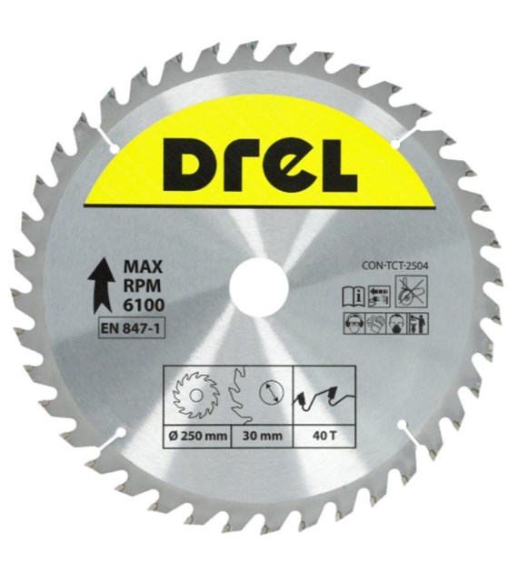 Piła tarczowa DREL CV do drewna ze spiekiem 250 x 30 mm 40T