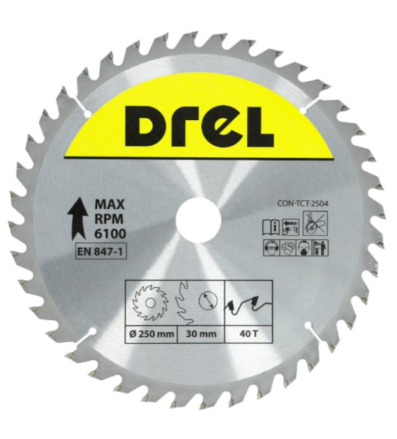 Piła tarczowa DREL CV do drewna ze spiekiem 250 x 30 mm 40T
