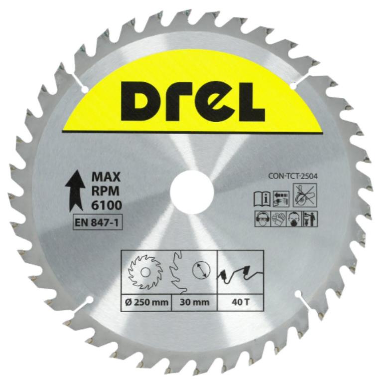 Piła tarczowa DREL CV do drewna ze spiekiem 250 x 30 mm 40T
