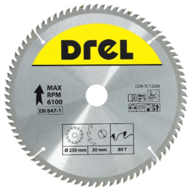 Piła tarczowa DREL CV do drewna ze spiekiem 250 x 30 mm 80T